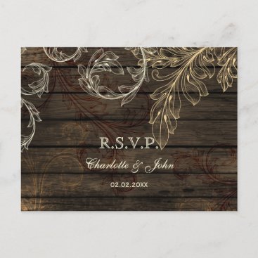 Barn wood rustic flourish wedding rsvp invitation postcard