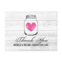 Barn wood rustic mason jar wedding thank you cards