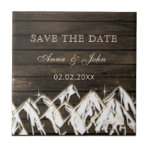Barn wood Rustic Mountains Save the  Date Ceramic Tile