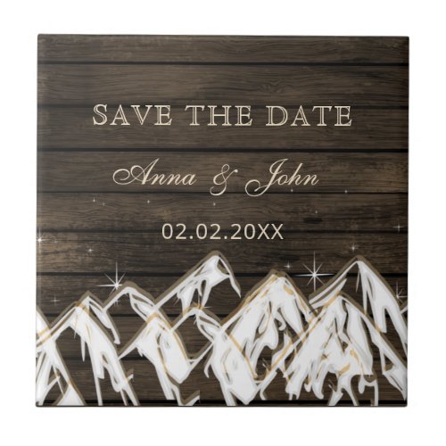 Barn wood Rustic Mountains Save the  Date Ceramic Tile