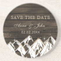 Barn wood Rustic Mountains Save the  Date Coaster