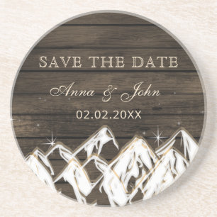 Barn wood Rustic Mountains Save the Date Coaster
