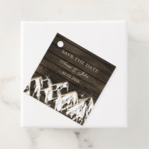 Barn wood Rustic Mountains Save the  Date Favor Tags