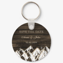 Barn wood Rustic Mountains Save the  Date Keychain