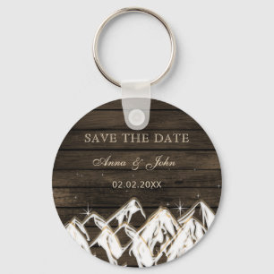 Barn wood Rustic Mountains Save the Date Keychain