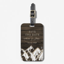 Barn wood Rustic Mountains Save the  Date Luggage Tag