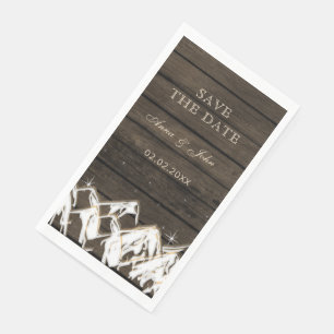 Barn wood Rustic Mountains Save the Date Paper Guest Towels
