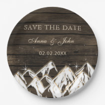 Barn wood Rustic Mountains Save the  Date Paper Plates