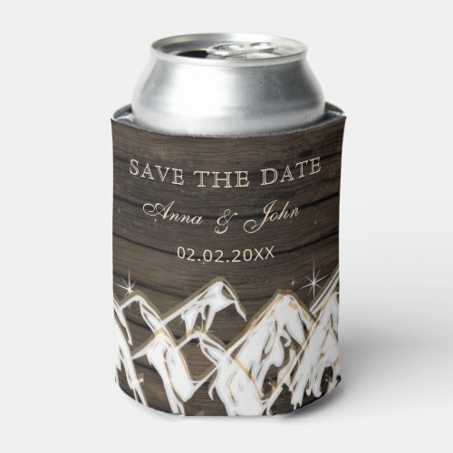 Barn wood Rustic Mountains Save the  Date Photo Can Cooler