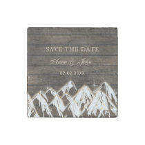 Barn wood Rustic Mountains Save the  Date Stone Magnet