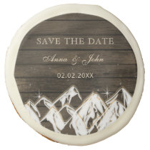 Barn wood Rustic Mountains Save the  Date Sugar Cookie