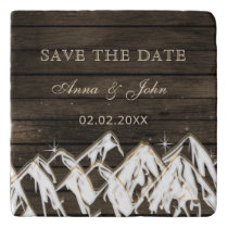 Barn wood Rustic Mountains Save the  Date Trivet