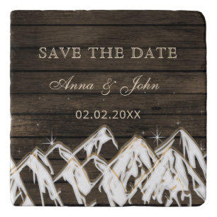 Barn wood Rustic Mountains Save the Date Trivet