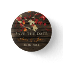 Barn Wood Rustic Orange Fall Leaves Save The Date Button