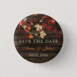 Barn Wood Rustic Orange Fall Leaves Save The Date Button