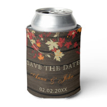 Barn Wood Rustic Orange Fall Leaves Save The Date Can Cooler