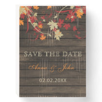 Barn Wood Rustic Orange Fall Leaves Save The Date Wooden Box Sign
