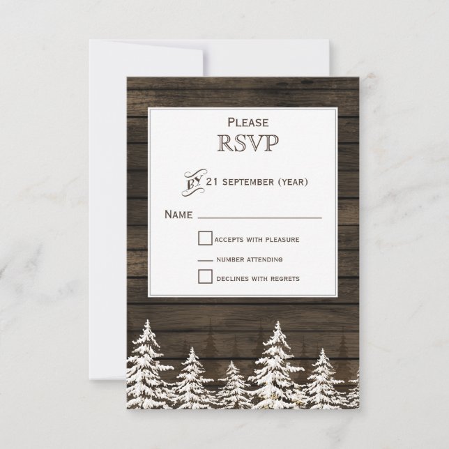 Barn wood Rustic Pine trees, winter standard rsvp (Front)