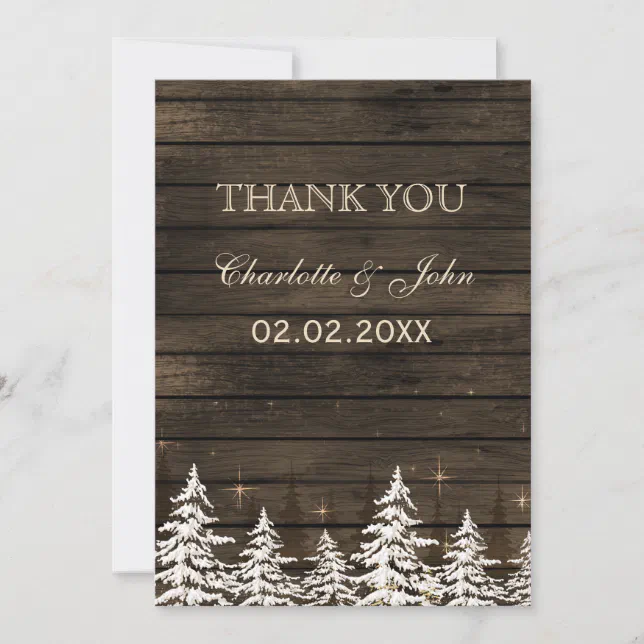 Barn wood Rustic Pine trees, winter Thank You Invitation | Zazzle