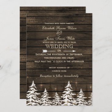 Barn wood Rustic Pine trees winter wedding Invitation