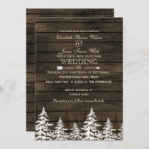 Barn wood Rustic Pine trees, winter woodland Invitation