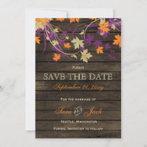 Barn wood Rustic plum fall leaves save the date