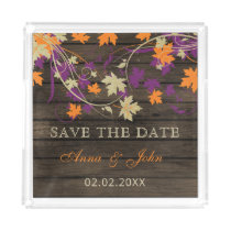 Barn Wood Rustic Plum Fall Leaves Save The Date Acrylic Tray