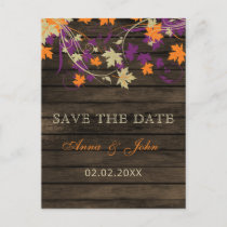 Barn Wood Rustic Plum Fall Leaves Save The Date Announcement Postcard