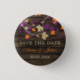 Barn Wood Rustic Plum Fall Leaves Save The Date Button
