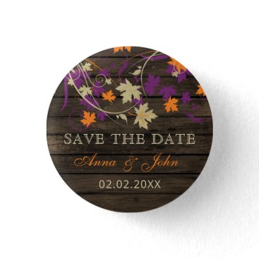 Barn Wood Rustic Plum Fall Leaves Save The Date Button