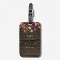 Barn Wood Rustic Plum Fall Leaves Save The Date Luggage Tag