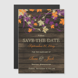Barn wood Rustic plum fall leaves save the date Magnetic Invitation