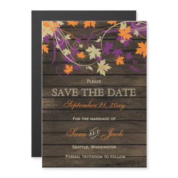 Barn wood Rustic plum fall leaves save the date Magnetic Invitation
