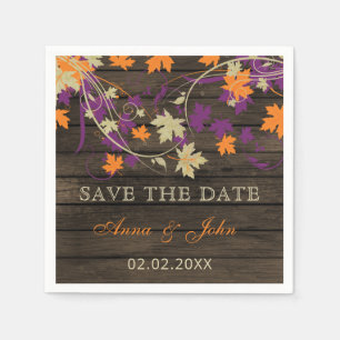 Barn Wood Rustic Plum Fall Leaves Save The Date Napkins