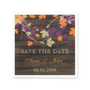 Barn Wood Rustic Plum Fall Leaves Save The Date Napkins