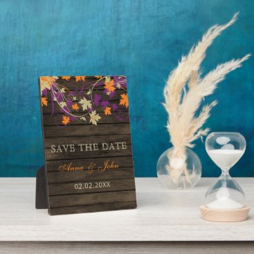 Barn Wood Rustic Plum Fall Leaves Save The Date Plaque