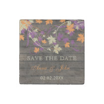 Barn Wood Rustic Plum Fall Leaves Save The Date Stone Magnet