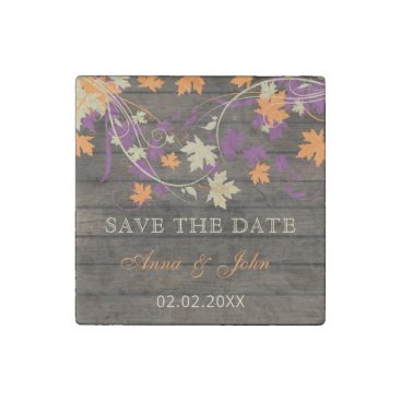 Barn Wood Rustic Plum Fall Leaves Save The Date Stone Magnet