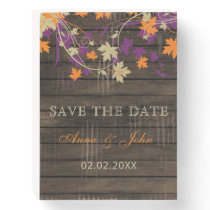 Barn Wood Rustic Plum Fall Leaves Save The Date Wooden Box Sign