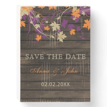 Barn Wood Rustic Plum Fall Leaves Save The Date Wooden Box Sign