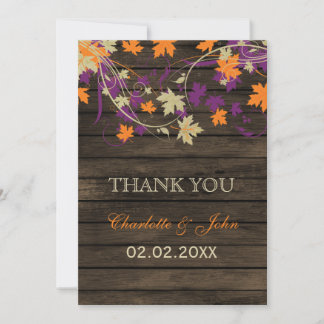 Barn wood Rustic plum fall wedding Thank You Card