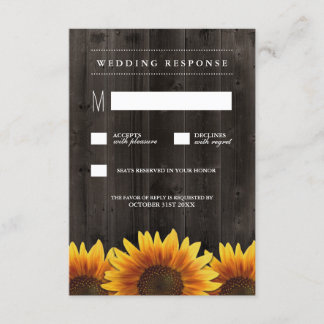 Barn Wood Rustic Sunflower Wedding RSVP Cards