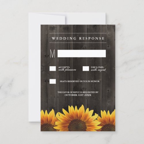 Barn Wood  Rustic Sunflower Wedding RSVP Cards