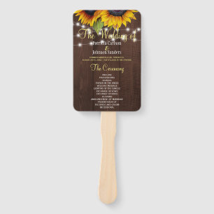 Barn wood rustic sunflowers chic wedding program hand fan
