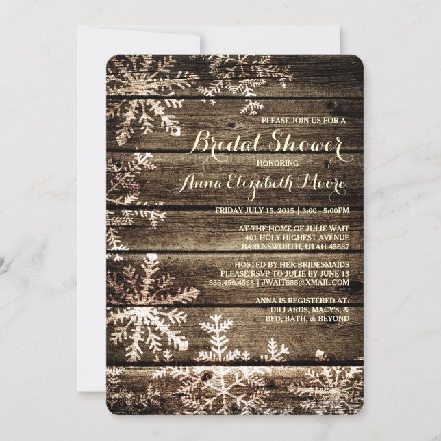 Barn Wood Snowflakes Rustic Winter Bridal Shower Invitation (Front)