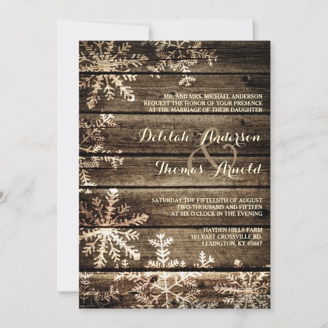 Barn Wood Snowflakes Rustic Winter Wedding Invitation (Front)