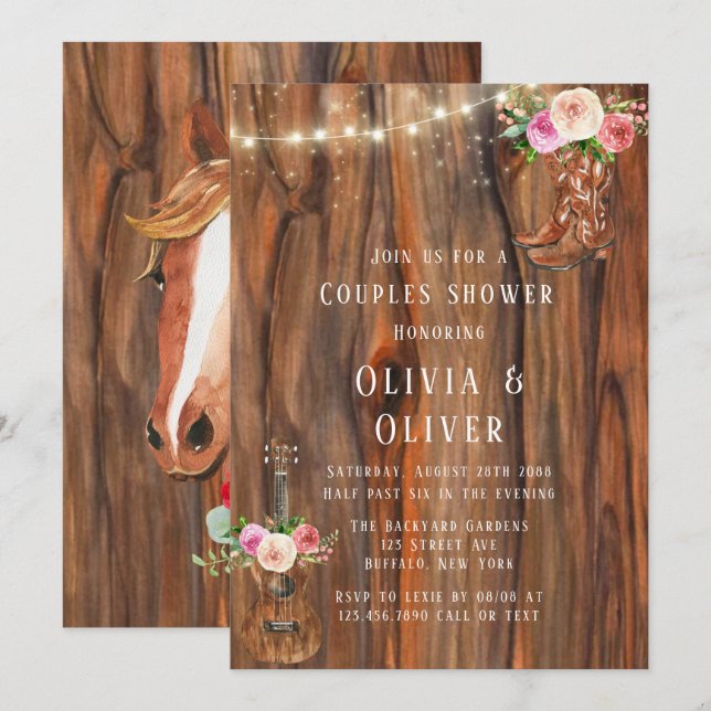 Barn Wood Sting of Lights Couples Shower Invitation (Front/Back)