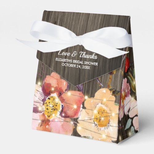 Barn Wood String Lights Fall Flowers Bridal Shower Favor Boxes