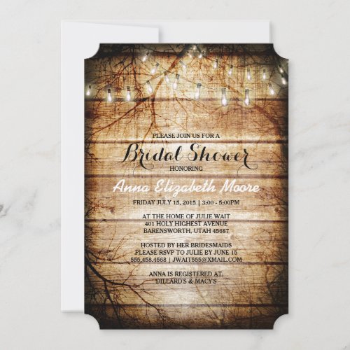 Barn Wood String Lights Rustic Bridal Shower Invitation