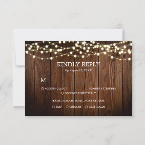 Barn Wood String Lights Rustic Wedding RSVP Card